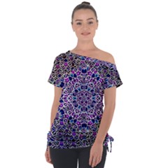 Digital Painting Drawing Of Flower Power Off Shoulder Tie-up Tee