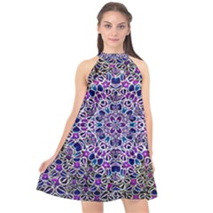 Digital Painting Drawing Of Flower Power Halter Neckline Chiffon Dress  by pepitasart