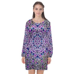 Digital Painting Drawing Of Flower Power Long Sleeve Chiffon Shift Dress  by pepitasart