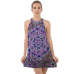 Digital Painting Drawing Of Flower Power Halter Tie Back Chiffon Dress by pepitasart