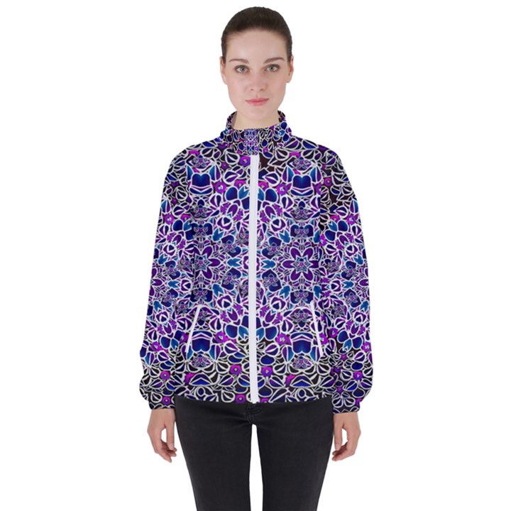 Digital Painting Drawing Of Flower Power Women s High Neck Windbreaker