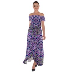 Digital Painting Drawing Of Flower Power Off Shoulder Open Front Chiffon Dress by pepitasart