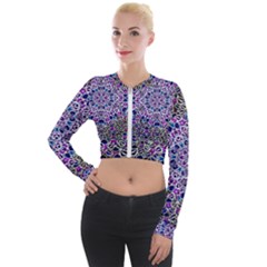 Digital Painting Drawing Of Flower Power Long Sleeve Cropped Velvet Jacket by pepitasart