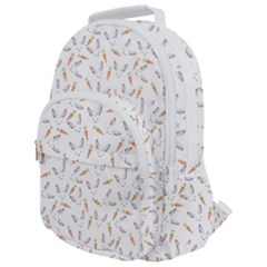 Cute Bunnies And Carrots Pattern, Light Colored Theme Rounded Multi Pocket Backpack by Casemiro