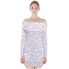 Cute Bunnies And Carrots Pattern, Light Colored Theme Long Sleeve Off Shoulder Dress by Casemiro