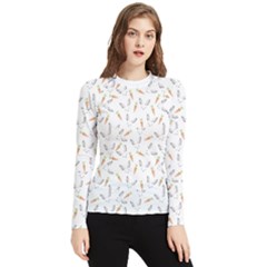 Cute Bunnies And Carrots Pattern, Light Colored Theme Women s Long Sleeve Rash Guard