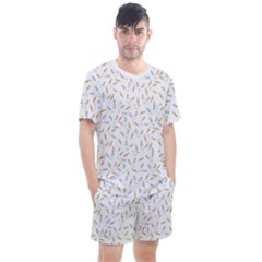 Cute Bunnies And Carrots Pattern, Light Colored Theme Men s Mesh Tee And Shorts Set