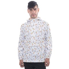 Cute Bunnies And Carrots Pattern, Light Colored Theme Men s Front Pocket Pullover Windbreaker by Casemiro