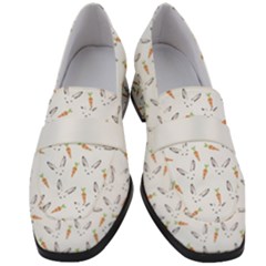 Cute Bunnies And Carrots Pattern, Light Colored Theme Women s Chunky Heel Loafers by Casemiro