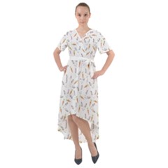 Cute Bunnies And Carrots Pattern, Light Colored Theme Front Wrap High Low Dress by Casemiro