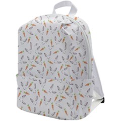 Cute Bunnies And Carrots Pattern, Light Colored Theme Zip Up Backpack by Casemiro