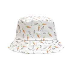 Cute Bunnies And Carrots Pattern, Light Colored Theme Bucket Hat