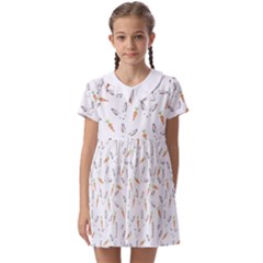 Cute Bunnies And Carrots Pattern, Light Colored Theme Kids  Asymmetric Collar Dress