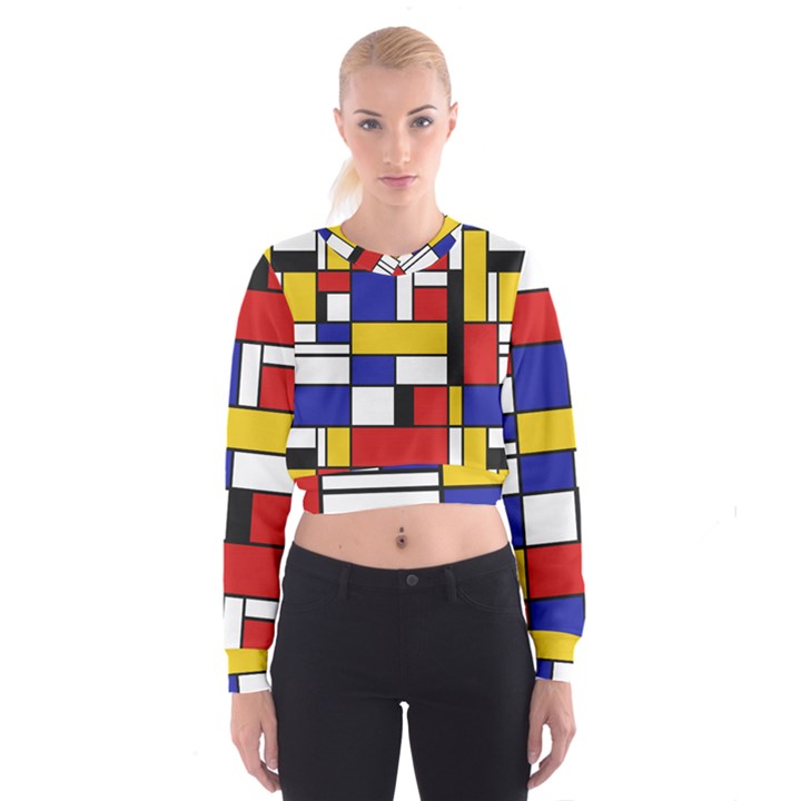 Stripes And Colors Textile Pattern Retro Cropped Sweatshirt