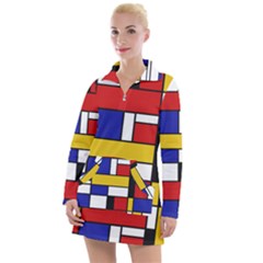 Stripes And Colors Textile Pattern Retro Women s Long Sleeve Casual Dress by DinzDas