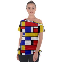 Stripes And Colors Textile Pattern Retro Off Shoulder Tie-up Tee