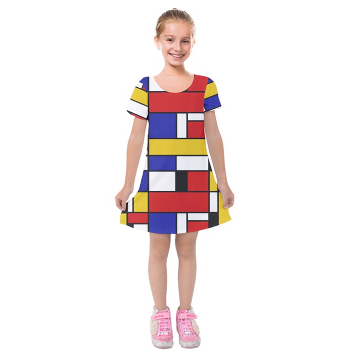 Stripes And Colors Textile Pattern Retro Kids  Short Sleeve Velvet Dress