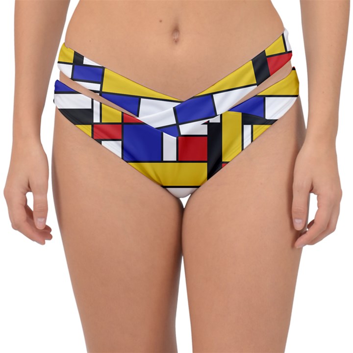 Stripes And Colors Textile Pattern Retro Double Strap Halter Bikini Bottom