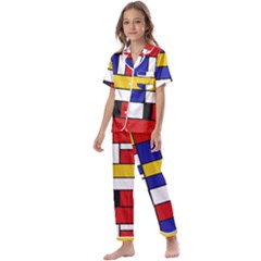 Stripes And Colors Textile Pattern Retro Kids  Satin Short Sleeve Pajamas Set