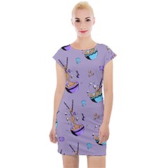 Japanese Ramen Sushi Noodles Rice Bowl Food Pattern Cap Sleeve Bodycon Dress by DinzDas