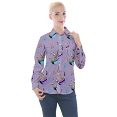 Japanese Ramen Sushi Noodles Rice Bowl Food Pattern Women s Long Sleeve Pocket Shirt