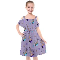 Japanese Ramen Sushi Noodles Rice Bowl Food Pattern Kids  Cut Out Shoulders Chiffon Dress by DinzDas