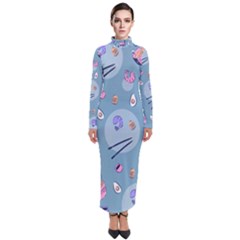 Japanese Ramen Sushi Noodles Rice Bowl Food Pattern 2 Turtleneck Maxi Dress by DinzDas