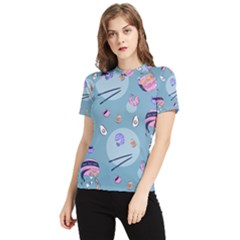 Japanese Ramen Sushi Noodles Rice Bowl Food Pattern 2 Women s Short Sleeve Rash Guard by DinzDas