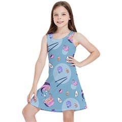 Japanese Ramen Sushi Noodles Rice Bowl Food Pattern 2 Kids  Lightweight Sleeveless Dress