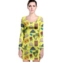 Tropical Island Tiki Parrots, Mask And Palm Trees Long Sleeve Bodycon Dress View1