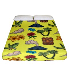 Tropical Island Tiki Parrots, Mask And Palm Trees Fitted Sheet (king Size) by DinzDas