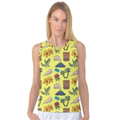 Tropical Island Tiki Parrots, Mask And Palm Trees Women s Basketball Tank Top by DinzDas