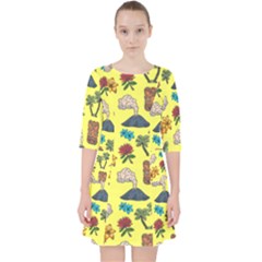 Tropical Island Tiki Parrots, Mask And Palm Trees Pocket Dress by DinzDas