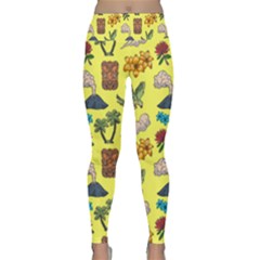 Tropical Island Tiki Parrots, Mask And Palm Trees Lightweight Velour Classic Yoga Leggings by DinzDas