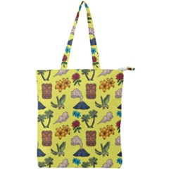 Tropical Island Tiki Parrots, Mask And Palm Trees Double Zip Up Tote Bag by DinzDas