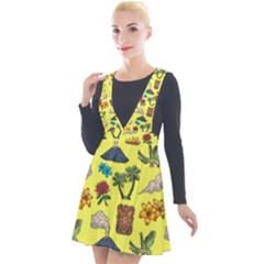 Tropical Island Tiki Parrots, Mask And Palm Trees Plunge Pinafore Velour Dress by DinzDas