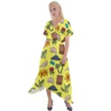 Tropical Island Tiki Parrots, Mask And Palm Trees Cross Front Sharkbite Hem Maxi Dress View1