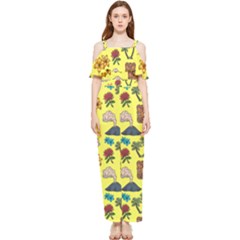 Tropical Island Tiki Parrots, Mask And Palm Trees Draped Sleeveless Chiffon Jumpsuit