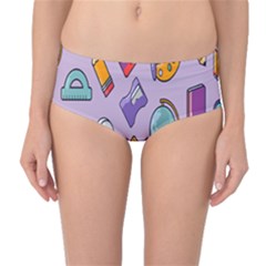 Back To School And Schools Out Kids Pattern Mid-waist Bikini Bottoms by DinzDas