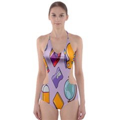 Back To School And Schools Out Kids Pattern Cut-out One Piece Swimsuit by DinzDas