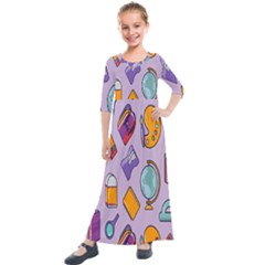 Back To School And Schools Out Kids Pattern Kids  Quarter Sleeve Maxi Dress by DinzDas