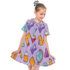 Back To School And Schools Out Kids Pattern Kids  Short Sleeve Shirt Dress by DinzDas