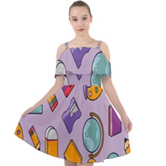 Back To School And Schools Out Kids Pattern Cut Out Shoulders Chiffon Dress by DinzDas