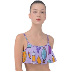 Back To School And Schools Out Kids Pattern Frill Bikini Top by DinzDas