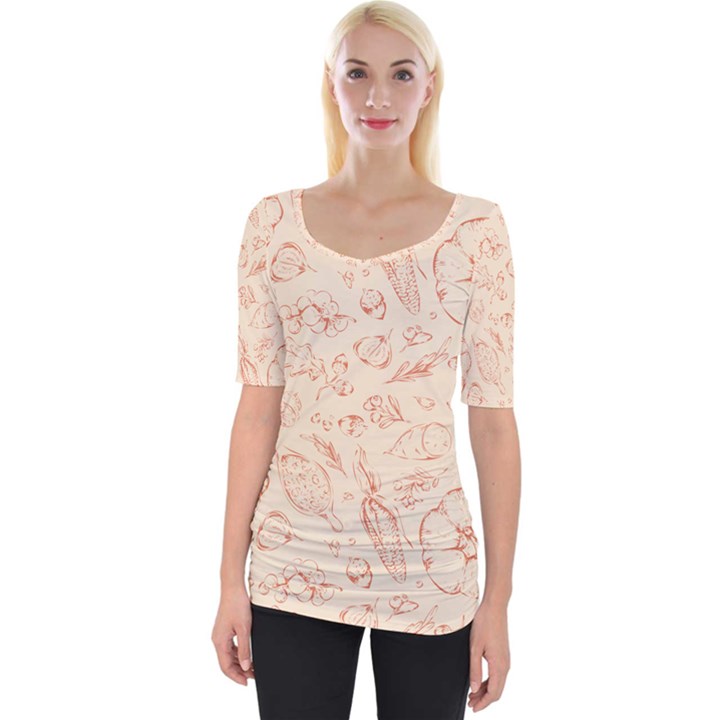 Thanksgiving Flowers And Gifts Pattern Wide Neckline Tee