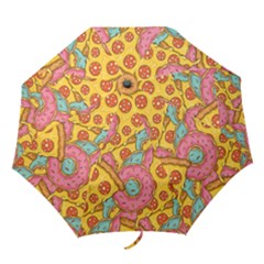 Fast Food Pizza And Donut Pattern Folding Umbrellas by DinzDas