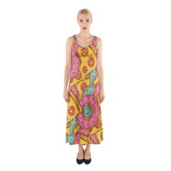 Fast Food Pizza And Donut Pattern Sleeveless Maxi Dress by DinzDas