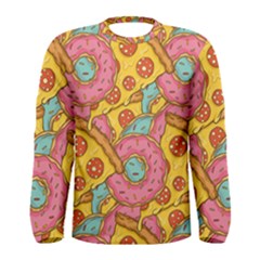 Fast Food Pizza And Donut Pattern Men s Long Sleeve Tee by DinzDas