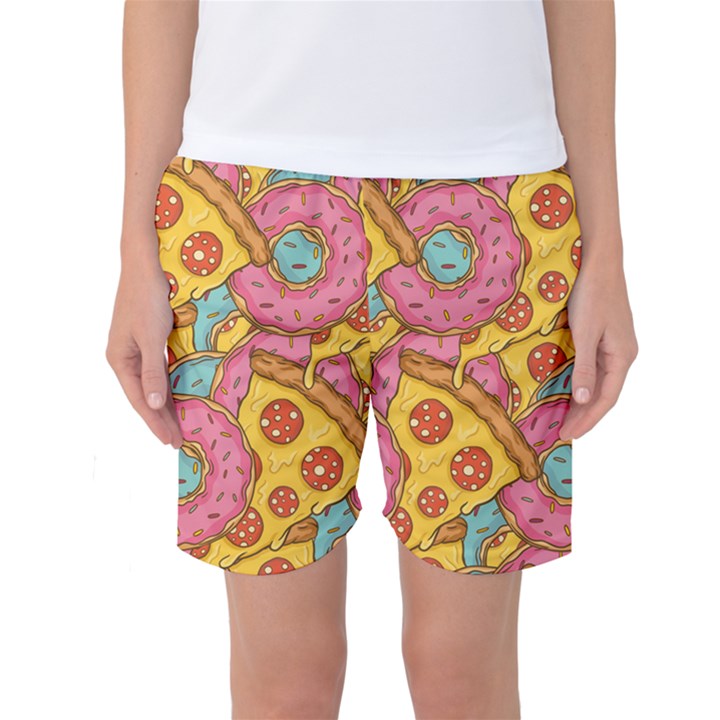 Fast Food Pizza And Donut Pattern Women s Basketball Shorts