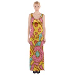 Fast Food Pizza And Donut Pattern Thigh Split Maxi Dress by DinzDas